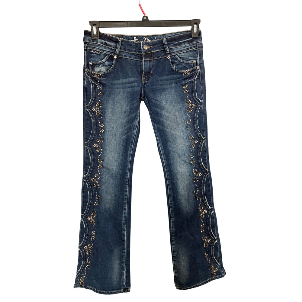 Montana West Bootcut Jeans 9 Blue Denim Low Rise Embellished Rodeo Western Y2K